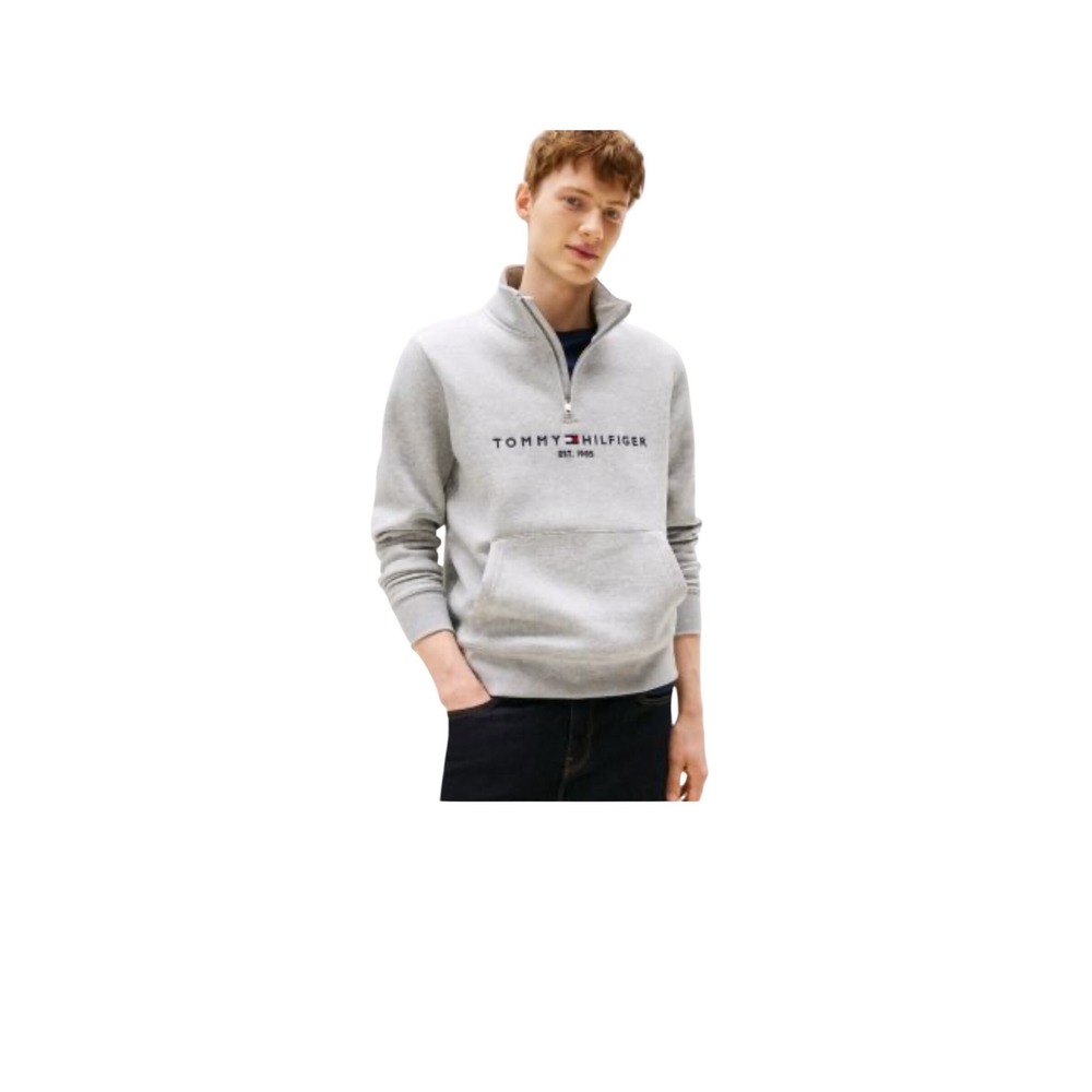 Tommy Hilfiger Mens‎ Gray Quarter Zip Pullover Sweatshirt EST 1985 Logo L G